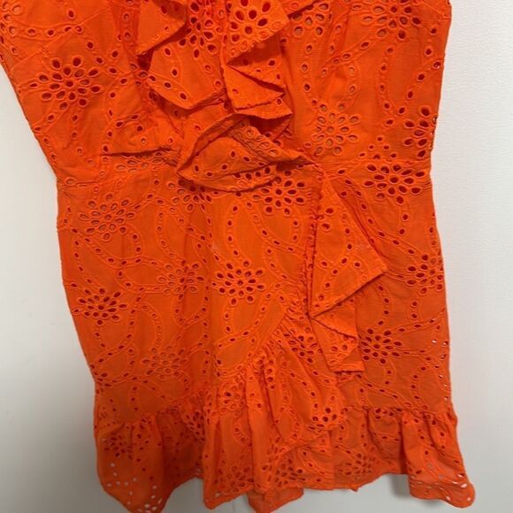 Milly Novi Eyelet Wrap Dress Tangerine. Size 8. - Picture 5 of 9